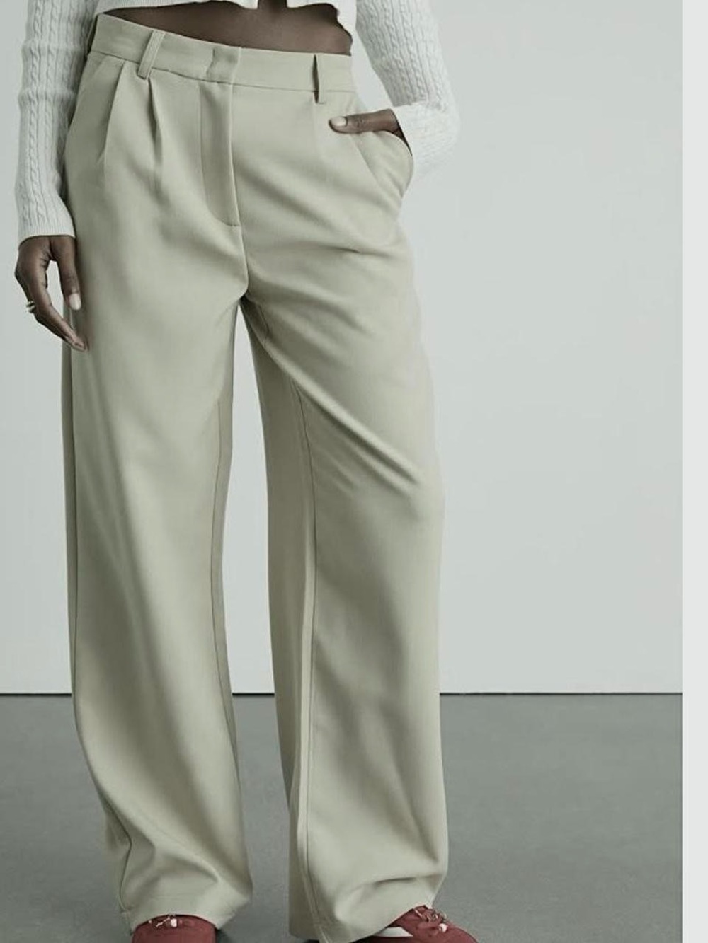 Wide-Leg High-Rise Trousers in Light Sage